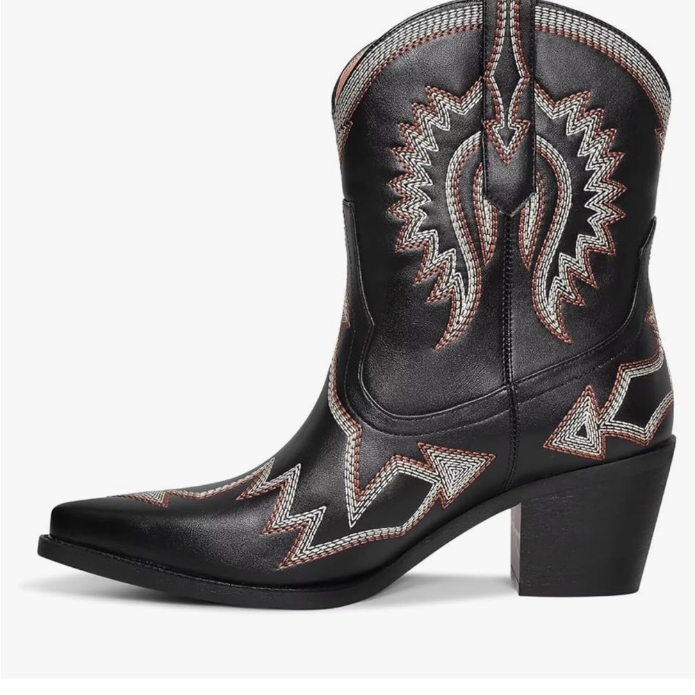 Black Western Embroidered Ankle Boots